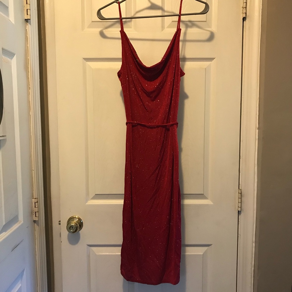 Sparkly red dress.